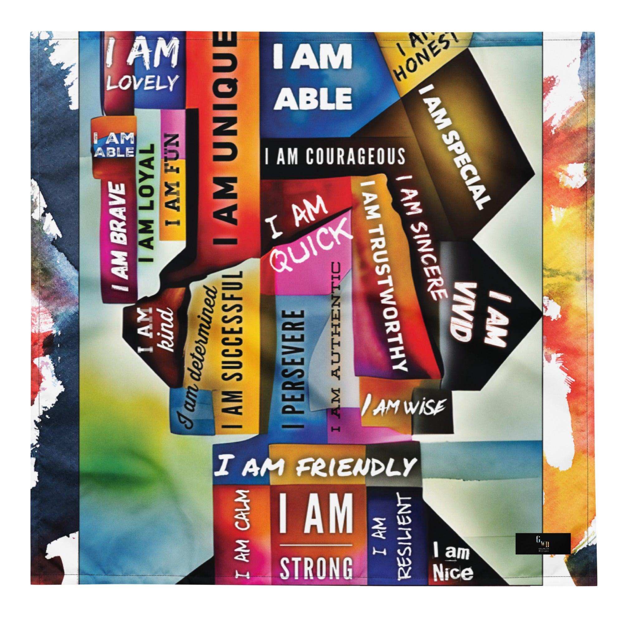 GloWell Designs - All-Over Print Bandana - Affirmation Quote - I Am