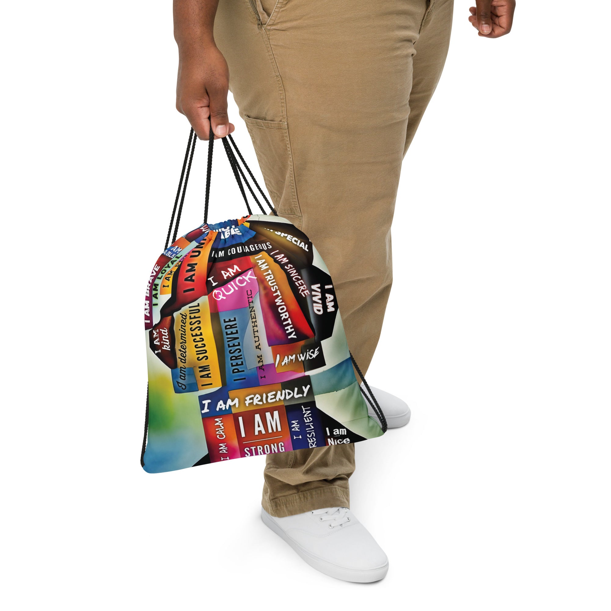 GloWell Designs - Drawstring Bag - Affirmation Quote - I Am - GloWell Designs