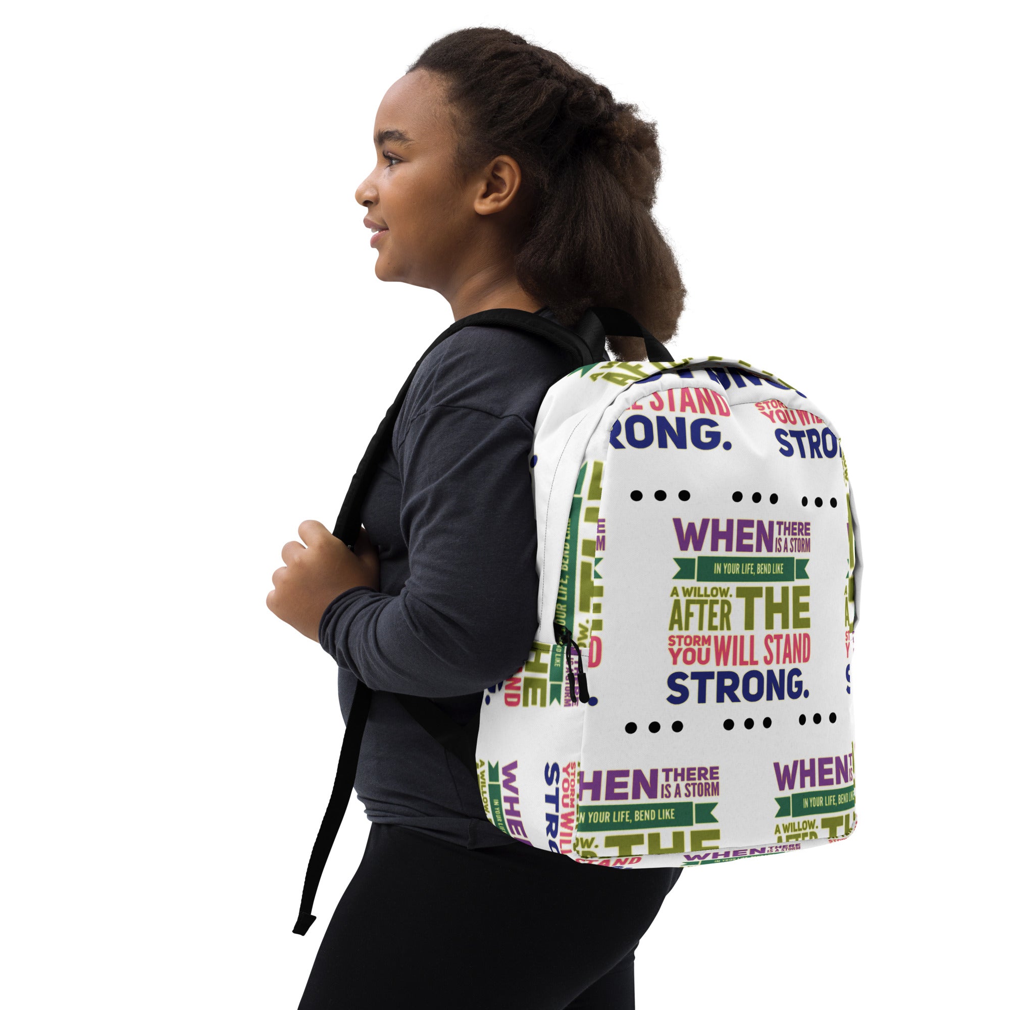 GloWell Designs - Minimalist Backpack - Motivational Quote - Bend Like a Willow