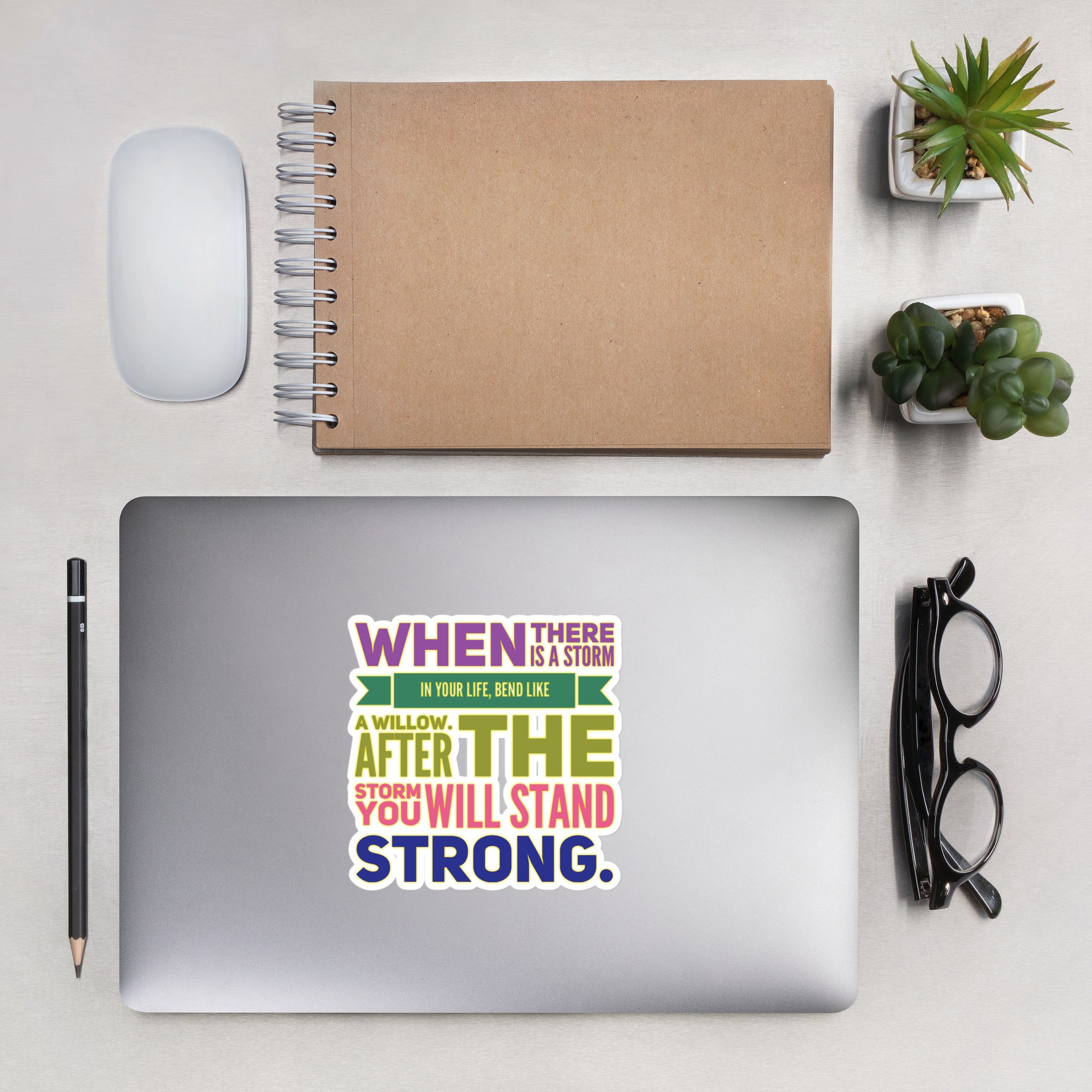 GloWell Designs - Bubble-Free Stickers - Motivational Quote - Bend Like A Willow - GloWell Designs