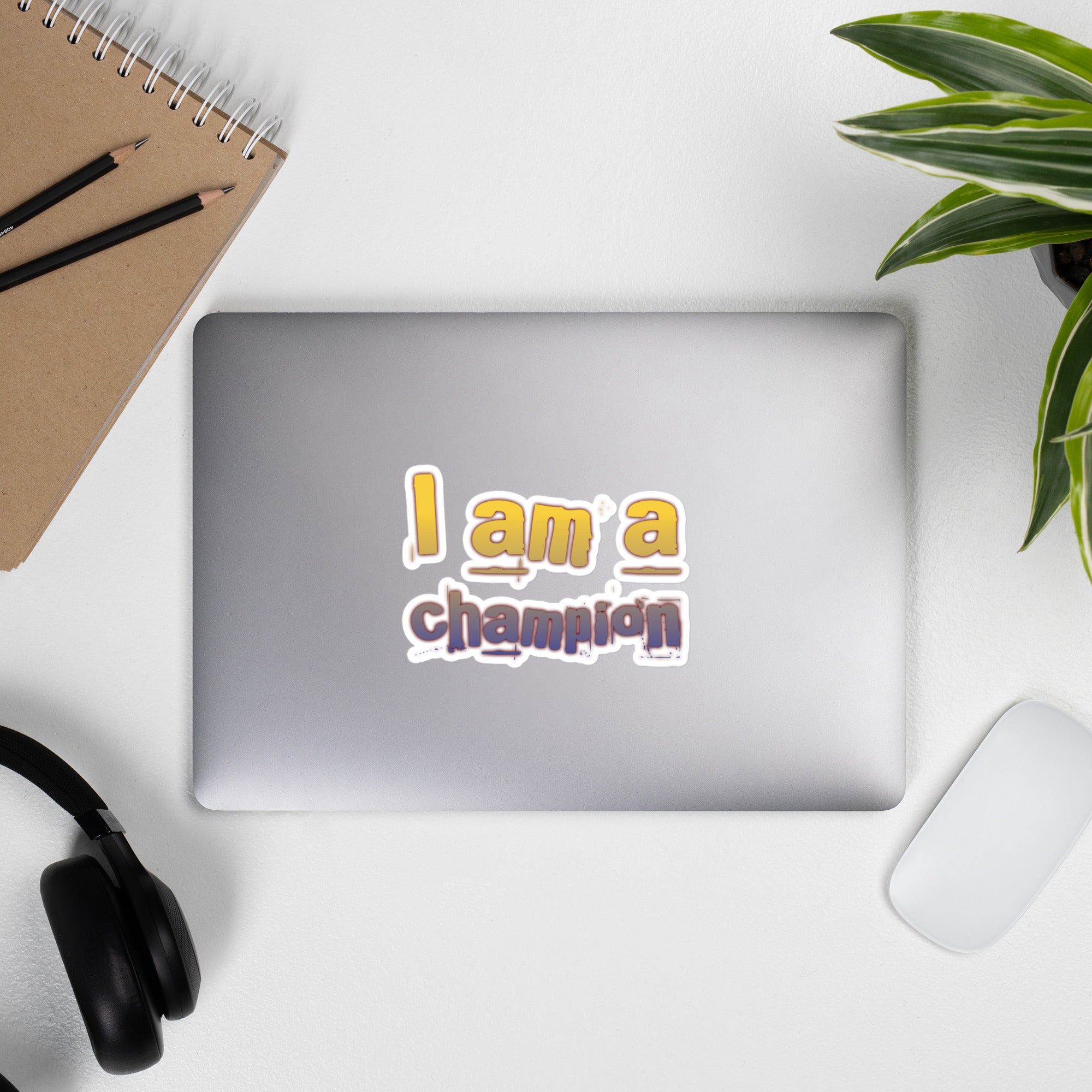 GloWell Designs - Bubble-Free Stickers - Affirmation Quote - I Am a Champion - GloWell Designs