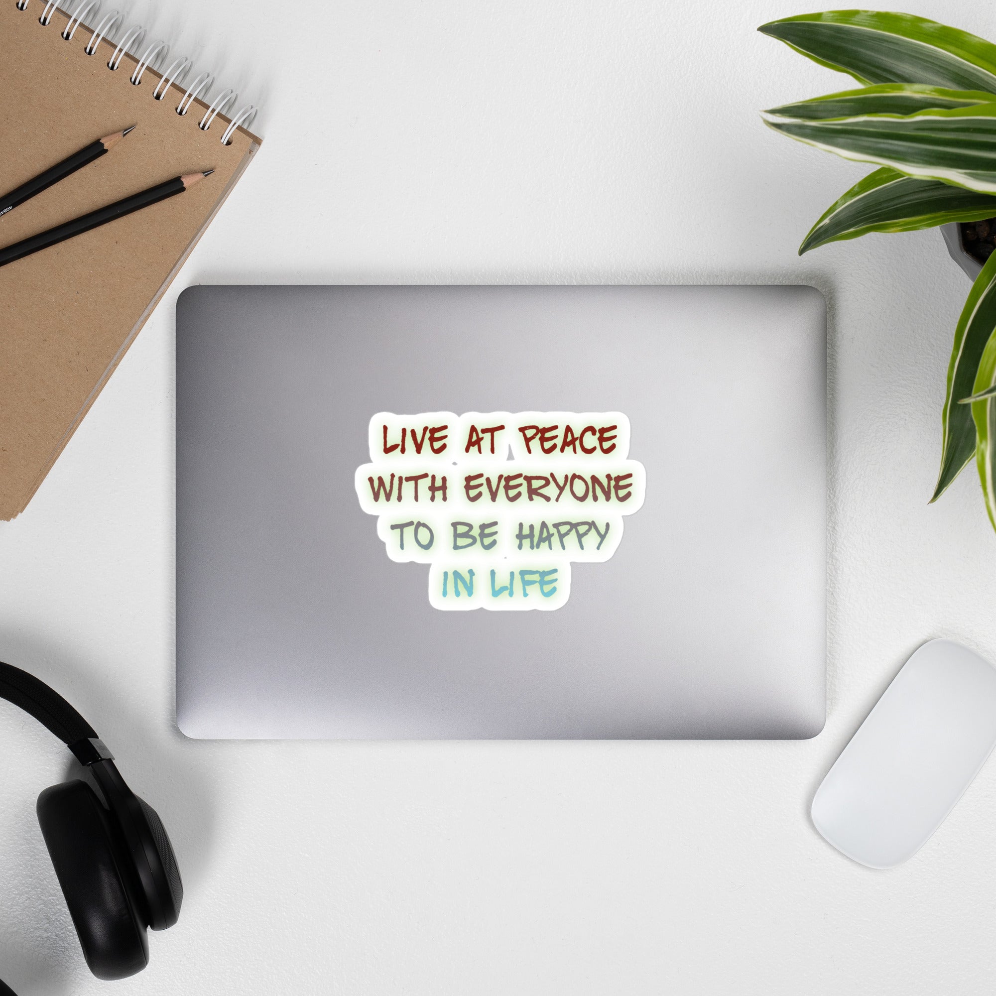 GloWell Designs - Bubble-Free Stickers - Motivational Quote - Live At Peace With Everyone - GloWell Designs