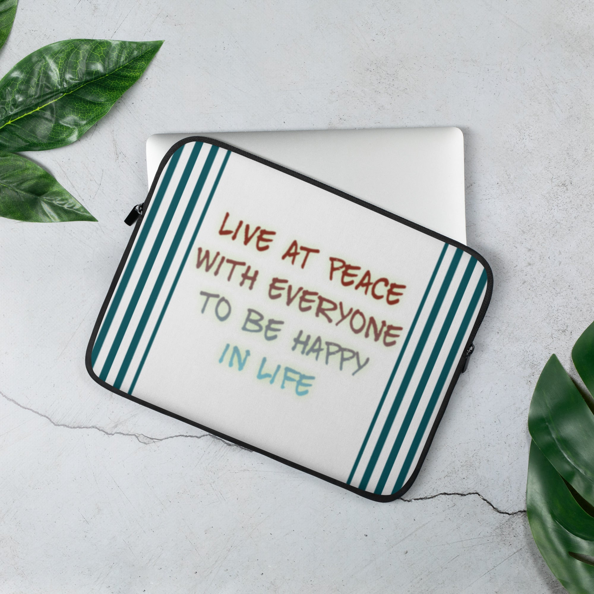 GloWell Designs - Laptop Sleeve - Motivational Quote - Live At Peace With Everyone - GloWell Designs