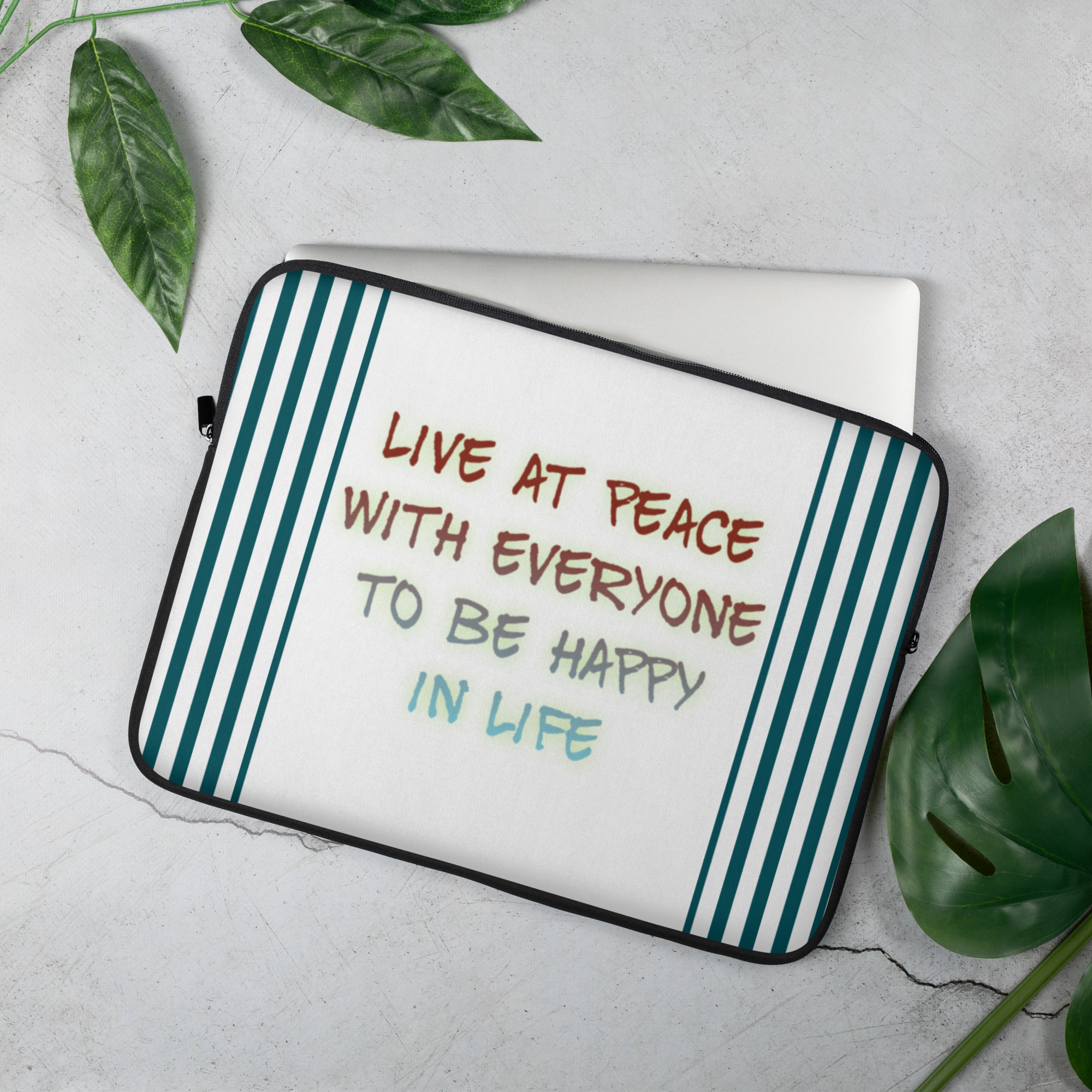 GloWell Designs - Laptop Sleeve - Motivational Quote - Live At Peace With Everyone - GloWell Designs
