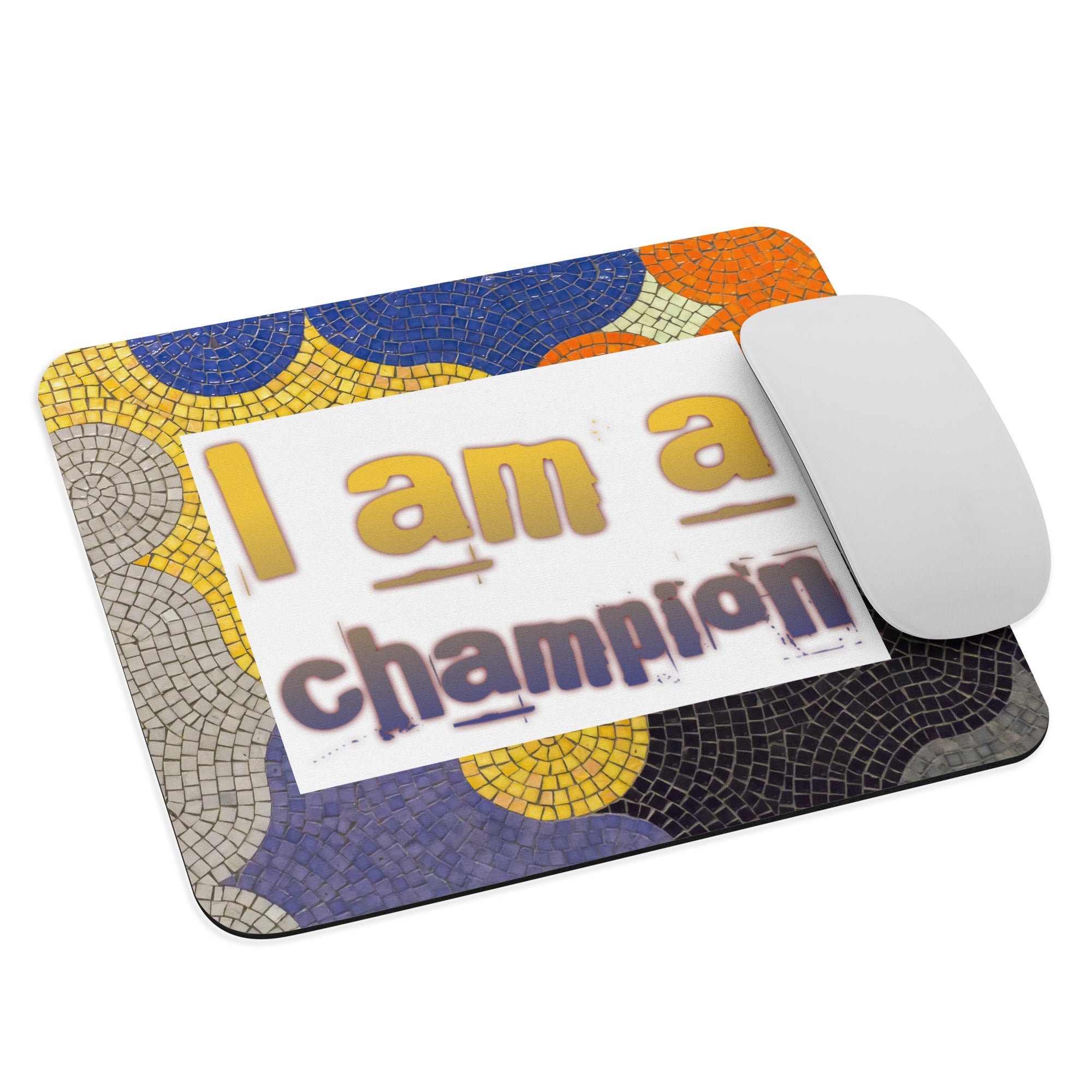 GloWell Designs - Mouse Pad - Affirmation Quote - I Am a Champion - GloWell Designs