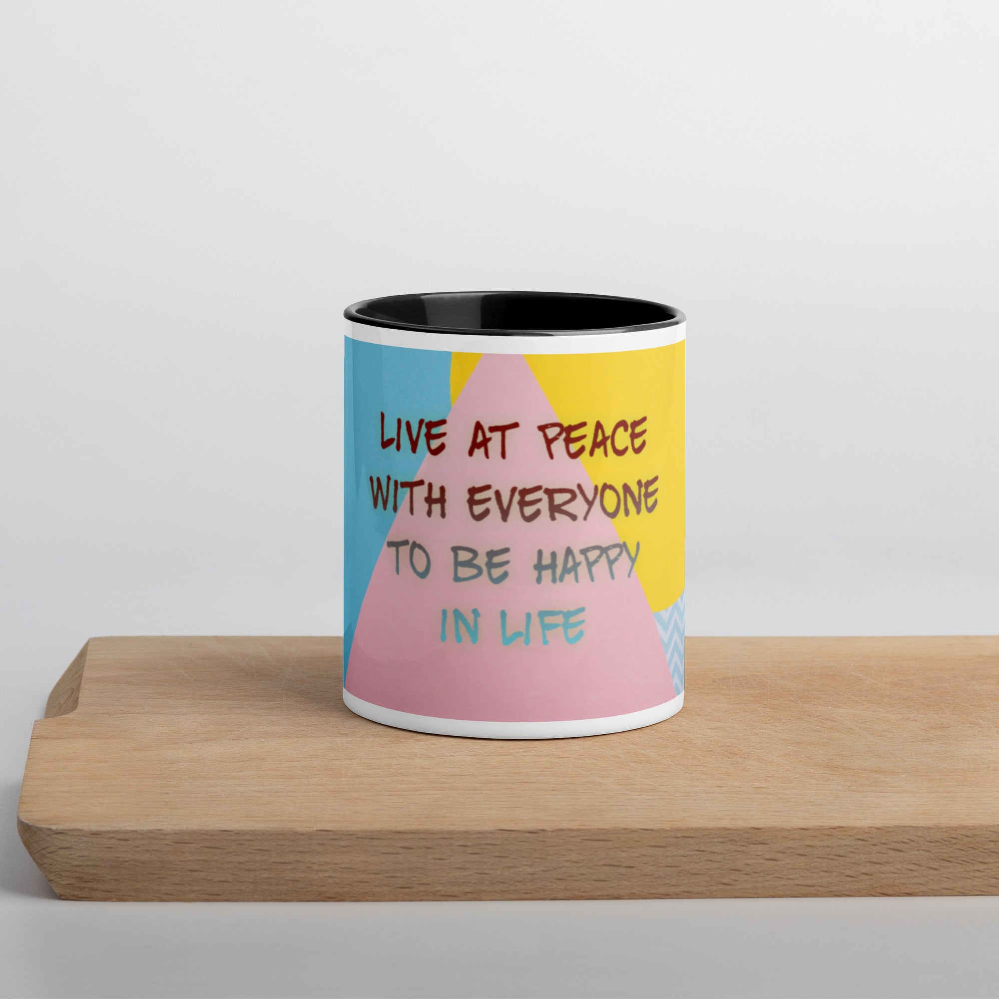 GloWell Designs - Mug with Color Inside - Motivational Quote - Live At Peace - GloWell Designs