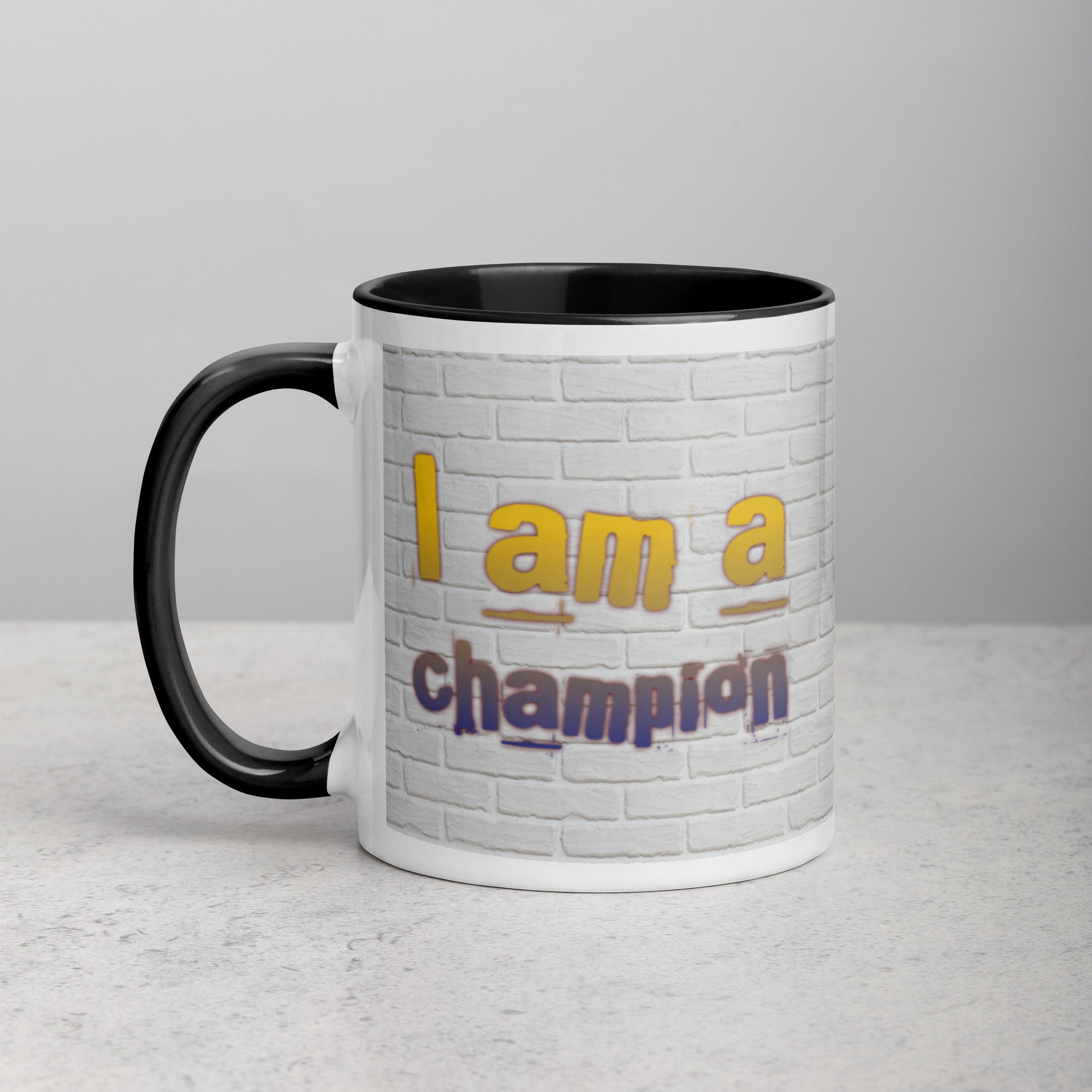 GloWell Designs - Mug with Color Inside - Affirmation Quote - I Am A Champion - GloWell Designs