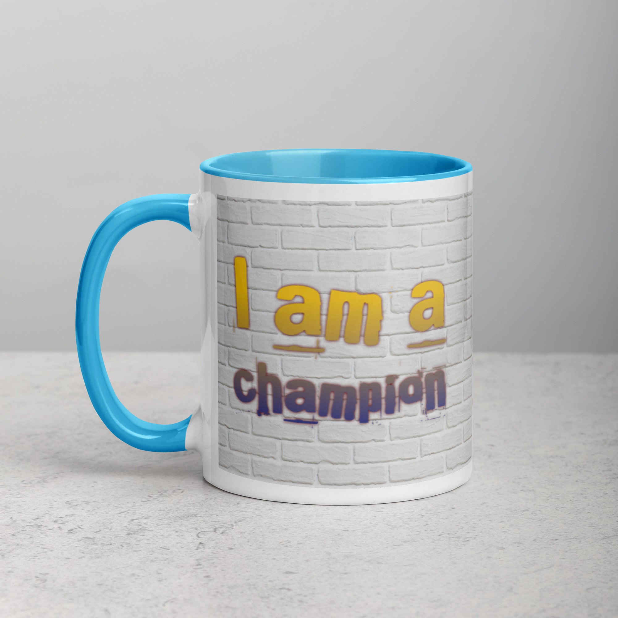 GloWell Designs - Mug with Color Inside - Affirmation Quote - I Am A Champion - GloWell Designs