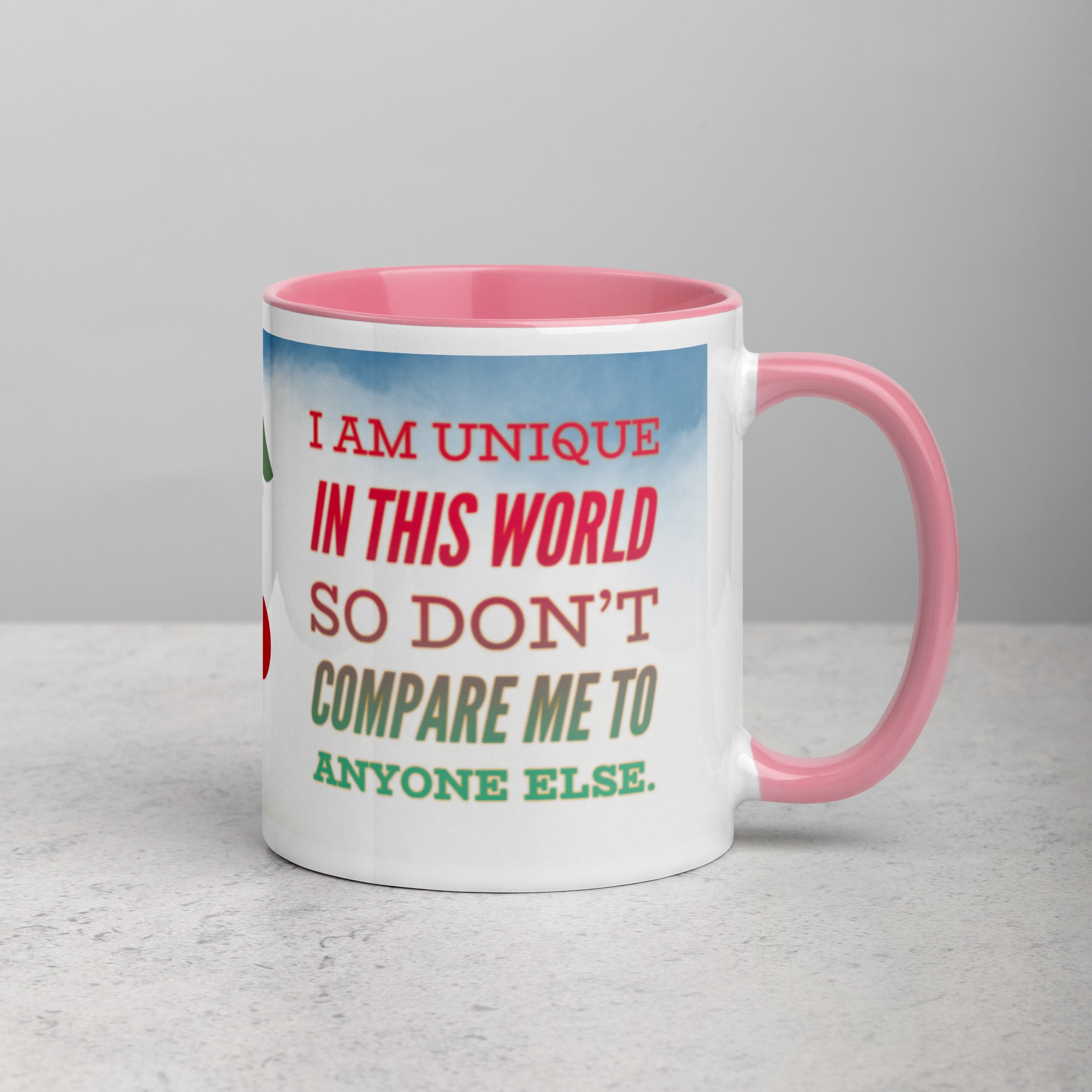 GloWell Designs - Mug with Color Inside - Affirmation Quote - I Am Unique - GloWell Designs