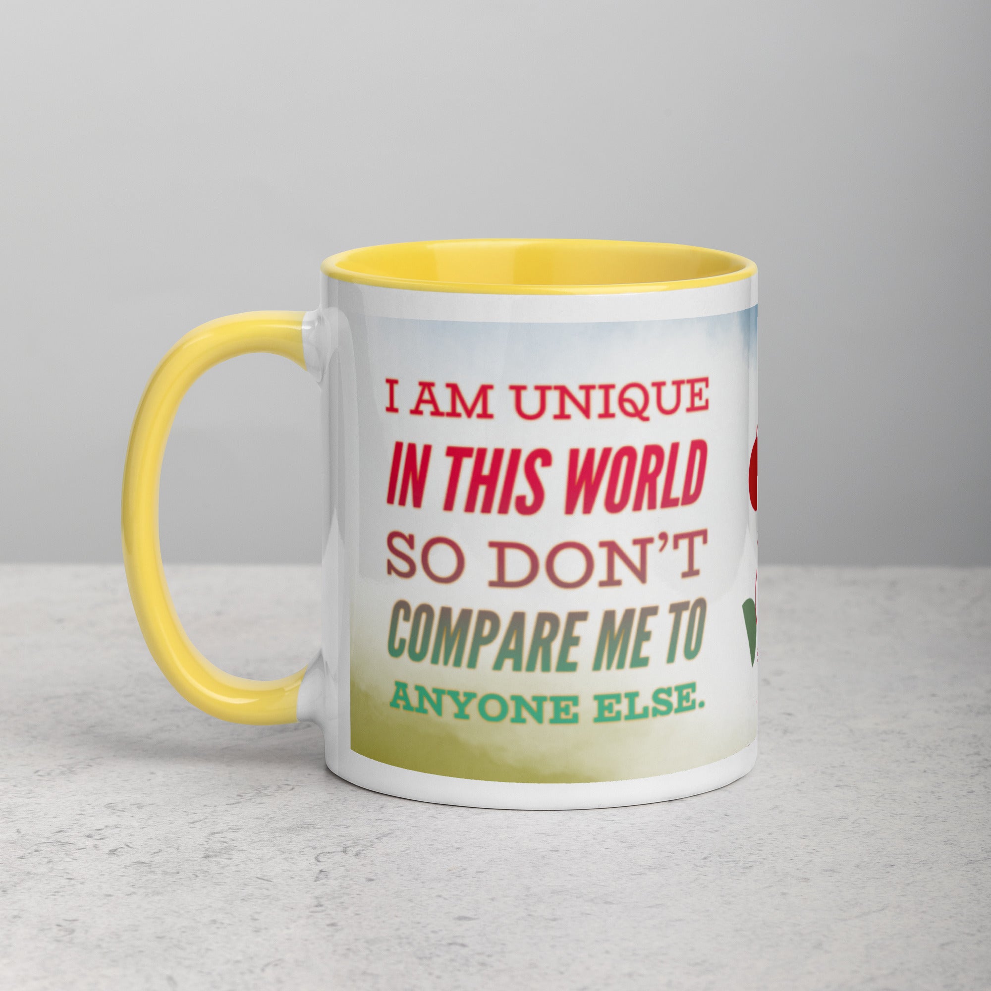 GloWell Designs - Mug with Color Inside - Affirmation Quote - I Am Unique - GloWell Designs